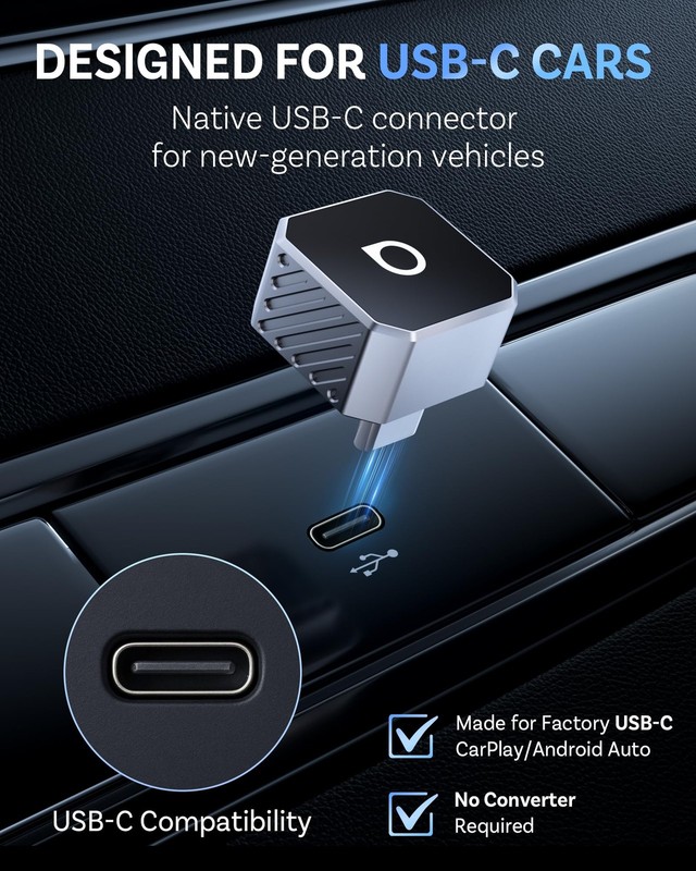 USB-C Mini 3.0 Wireless CarPlay & Android Auto Adapter – for Apple iPhone/And... gallery