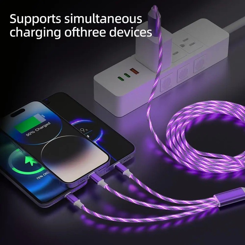 3-in-1 Multi USB Universal Flowing LED Light Up Phone Charge Cable, With Interfa gallery