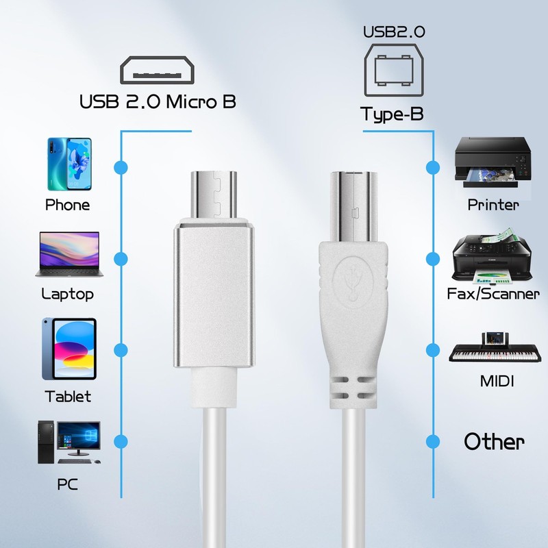 1M/3.3FT Micro USB To Printer Cable Type B Data Charge MIDI Piano Drum HDD gallery