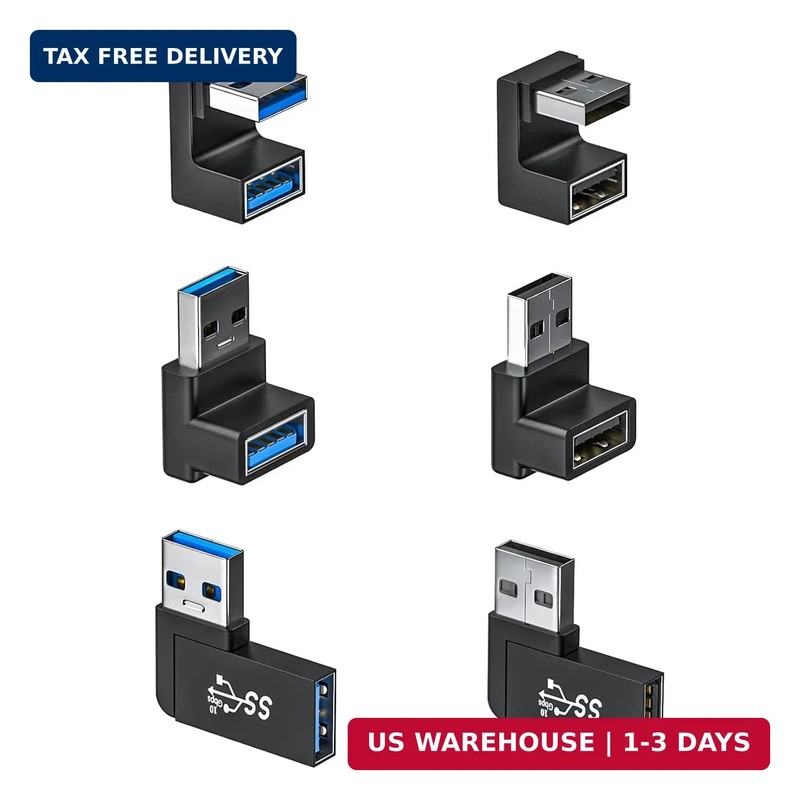 6 Pack 180 Degree & 90 Degree USB 3.1 Adapter, Left and Right Angle USB A Male t
