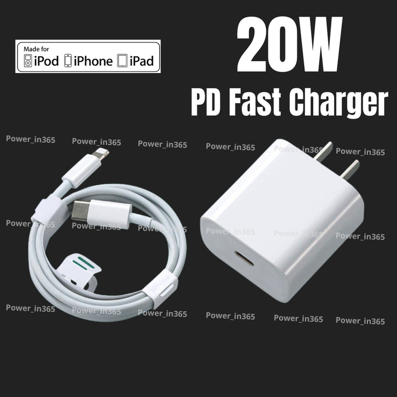 For iPhone 8 to 14 iPad Adaptive Rapid Fast Charger 20W Adapter USB-C 3/6ft Cord