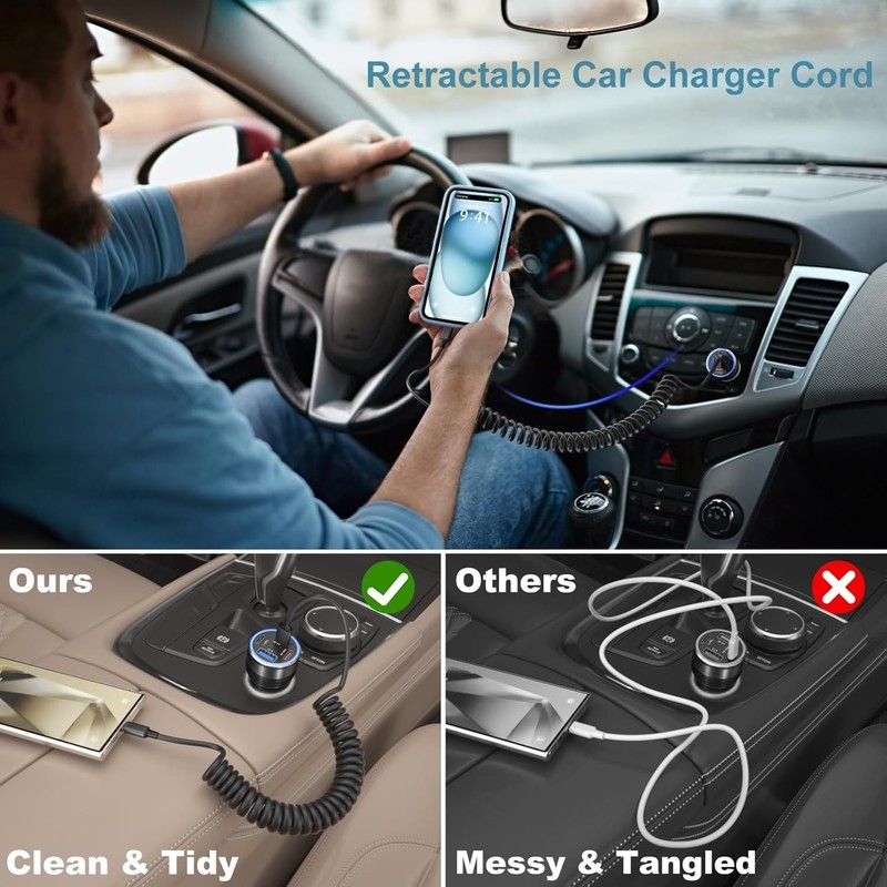 iPhone 16e Car Charger Cable Coiled USB C Cord, OKRAY USB-A to USB-C... gallery