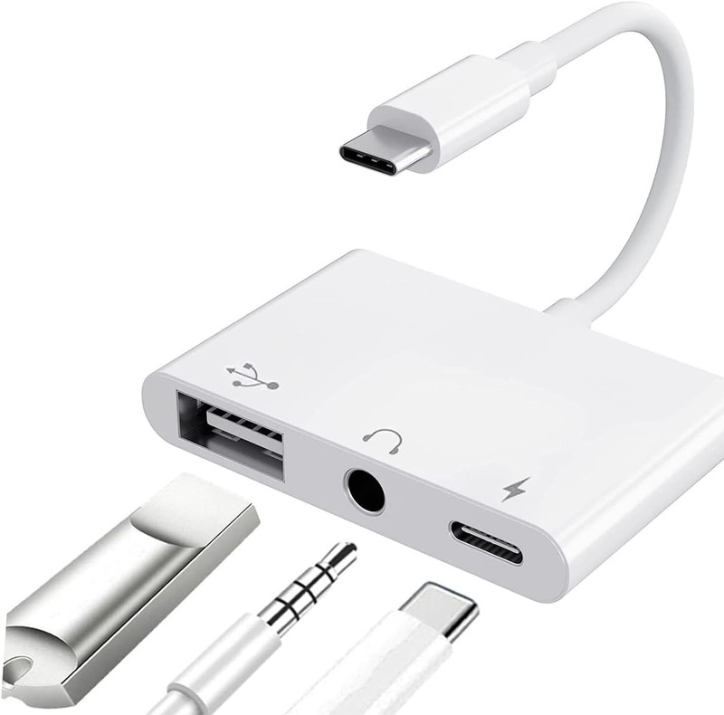 USB C to USB Adapter for Macbook, 3-In-1 USB C to USB-A OTG Splitter with 3.5Mm