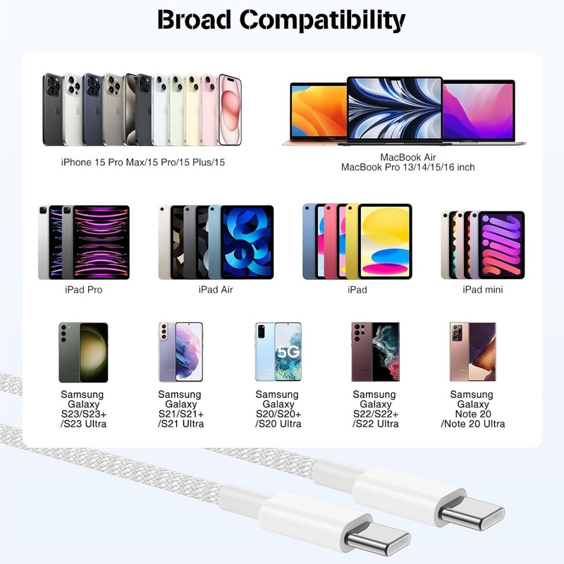 3x Original Carga Rapida USB-C De 60W Cable Cargador ParaiPhone 17 16 15 Pro Pl gallery