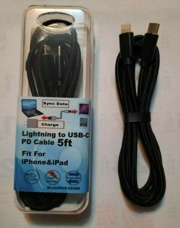 5ft Foot USB-C Sync & Charge Cable iPhone Black Braided 506-255BK New
