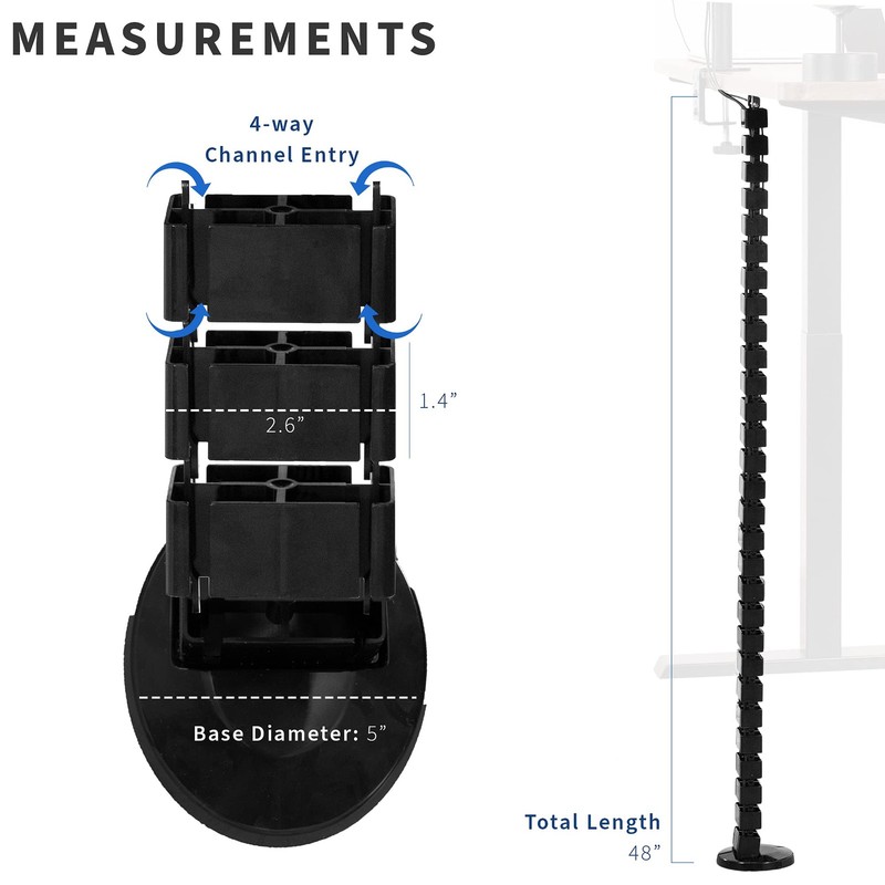 VIVO Under Desk Vertebrae Cable Management Kit, Adjustable 50 inches, Black gallery