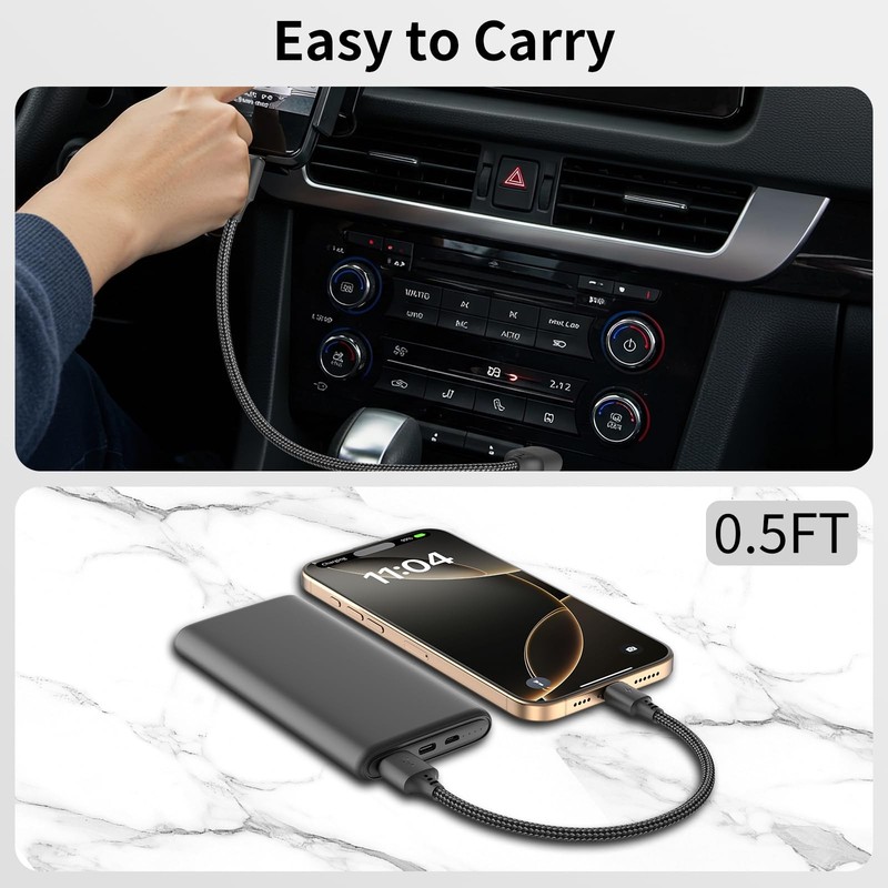 6 inch Short USB C Cable 3A Fast Charging, 3Pack 0.5ft A to 0.5FT, Black gallery
