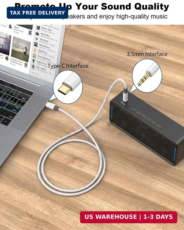 USB C to 3.5mm Audio Cable (2-Pack, 4ft), Type C to Aux Car Stereo Cord with Hi- gallery