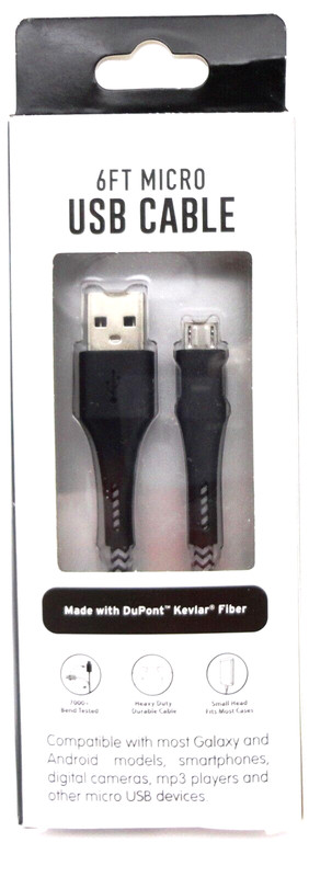 6ft Micro-USB Braided Cable Made With Heavy Duty Dupont Kevlar Fiber 7000+ Bends