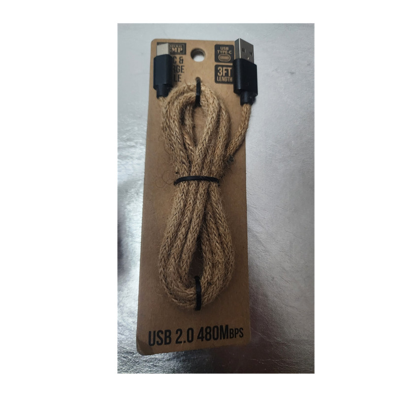 Gadget Gear 3ft USB Type-C Hemp Eco Friendly Sync & Charge Cable Beige