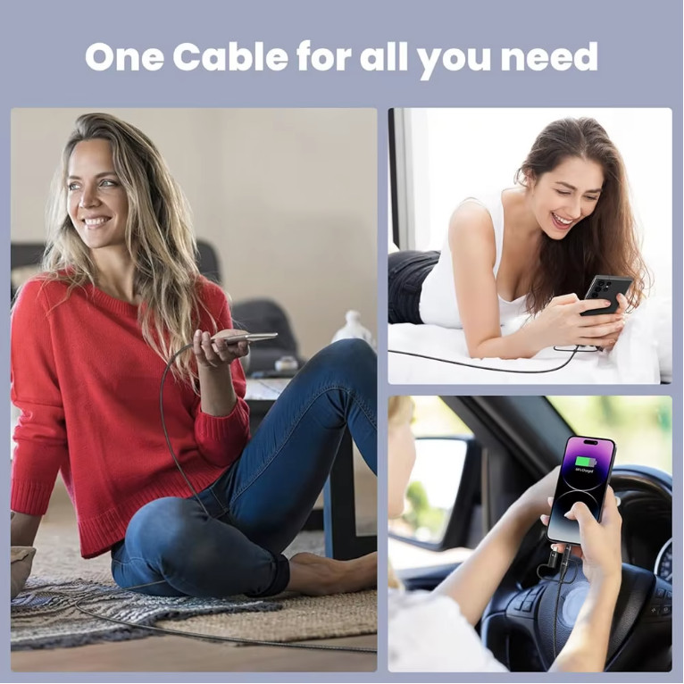 65W 5-in-1 Multi Charging Cable USB-C Fast Charge Nylon Braided_2Pack(Black+Red) gallery