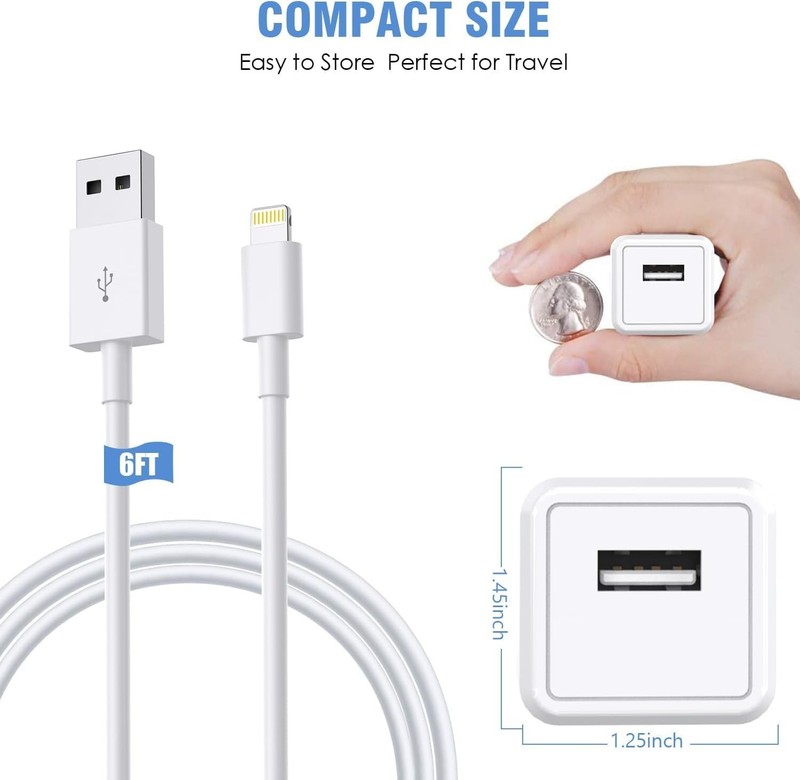 iPhone Charger,2Pack 6FT USB Wall Charger Fast Charging A-L, White gallery
