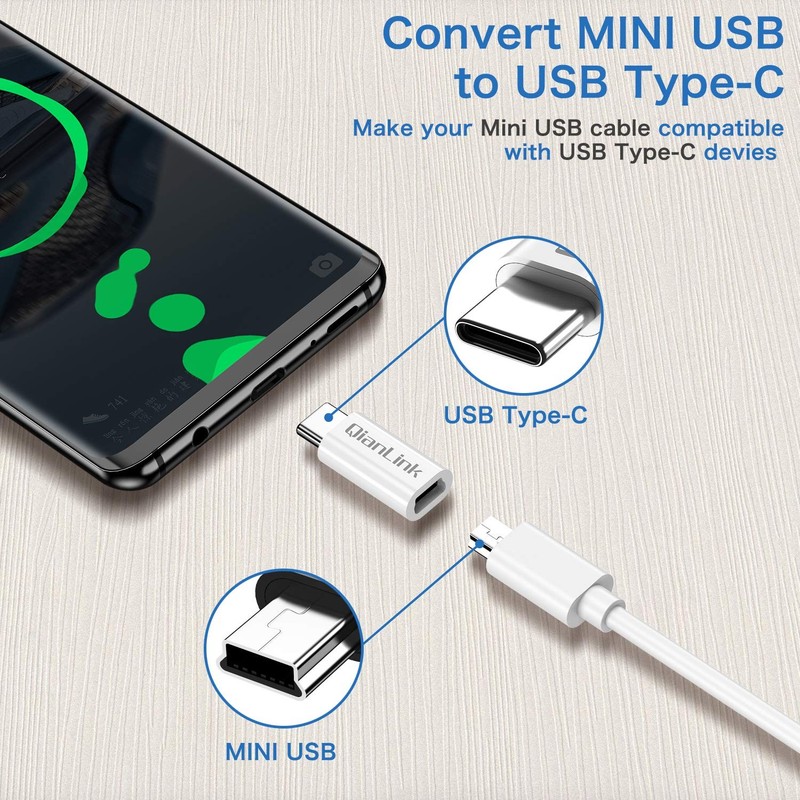 Mini USB to C Adapter, (2-Pack) Female C Male White gallery