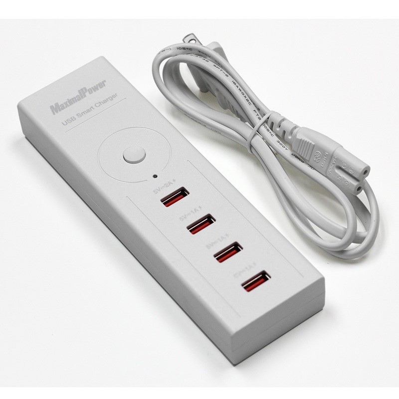 Refuelergy 4-Port USB 2.1,1.0A Charger AC Power Strip Adapter for iPhone (White)