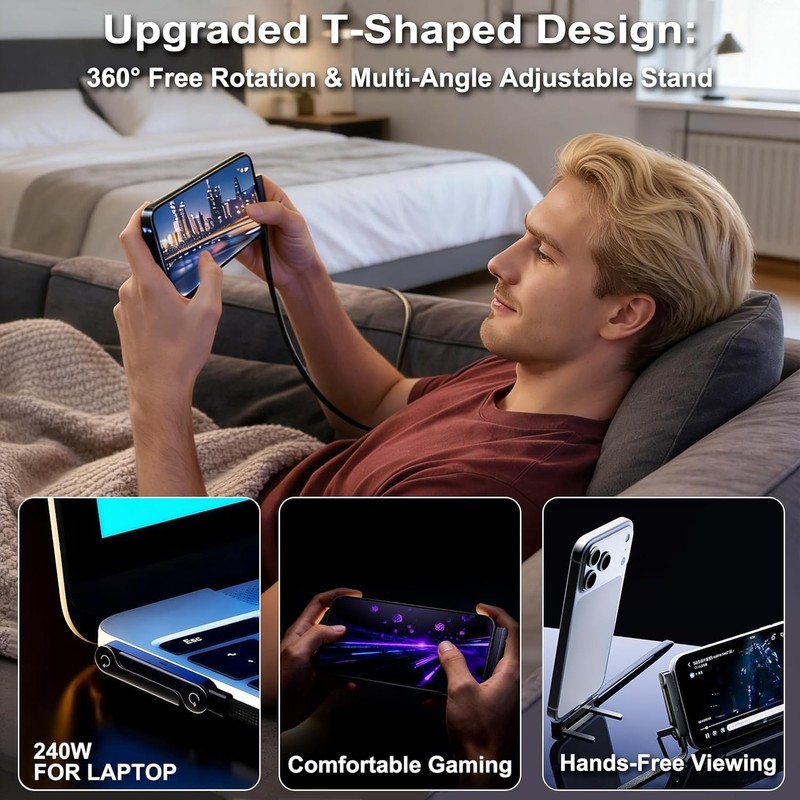 2in1 Phone Charger Invisible Folding Stand Fast Charging Cable Holder Mount 240W gallery