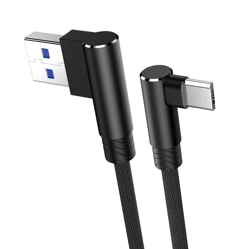 90° Elbow Micro USB 2.4A Fast Charging Cable Data Cord for Samsung, Xiaomi