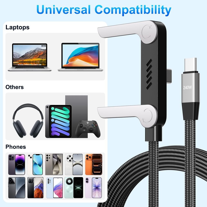 240W Braided Fast Charge Cable, 2026 New Invisible Holder Charger Cable with ... gallery