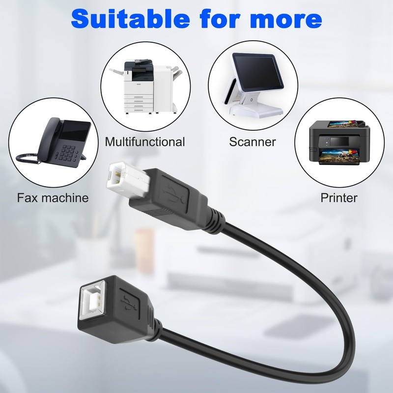 USB 2.0 TypeB Male to Female Printer Short Extension Cable 25CM Cord 2 PCS gallery