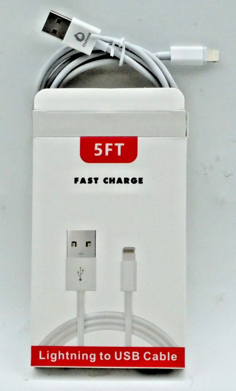 5FT 8-Pin to USB Fast Charging Cable for iPhone – White Charger Cord (1–5 Pack)