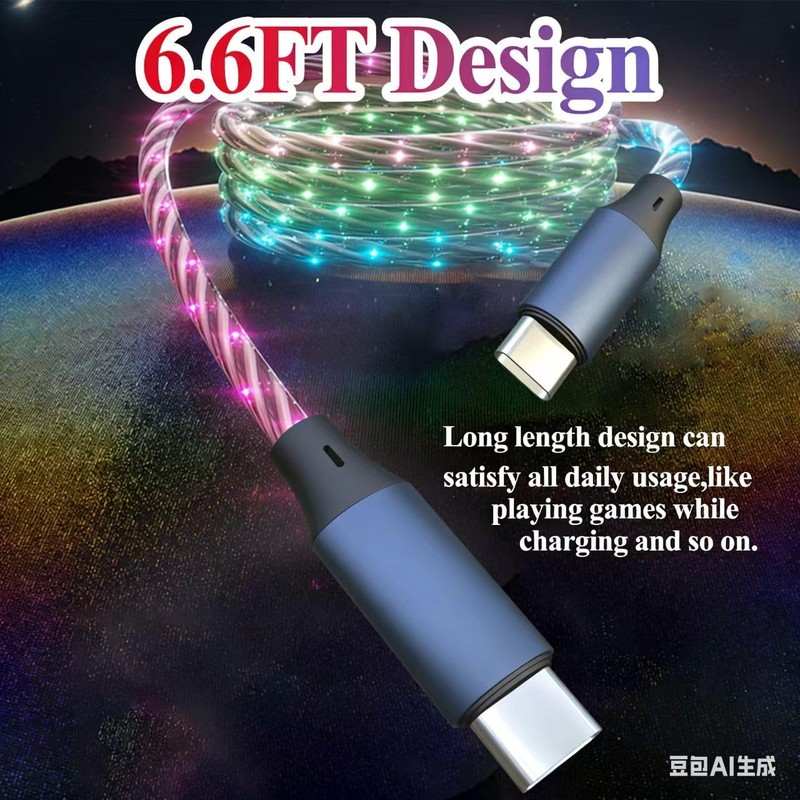 6.6FT 2 Packs Type C LED Light Up Charging Cable 66W Starry USB C to C Charge... gallery