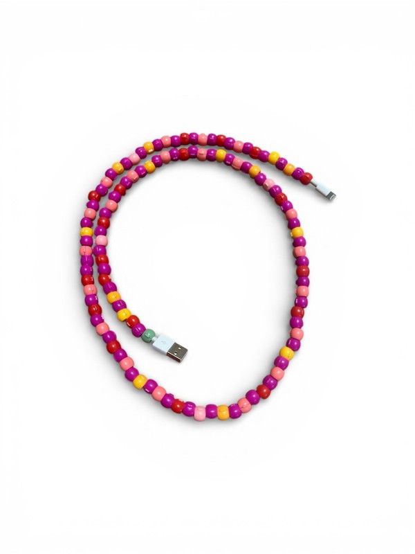 Pony Bead iPhone Charger. Multicolor/pink. USB-A to Lightening Cable.