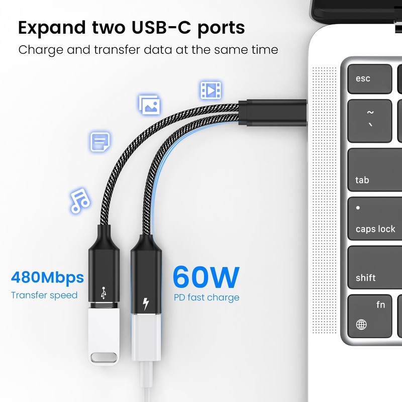 USB C Splitter Adapter Y Cable - Male to 2 Female Hub for Charging, Mac, Xbox, P gallery