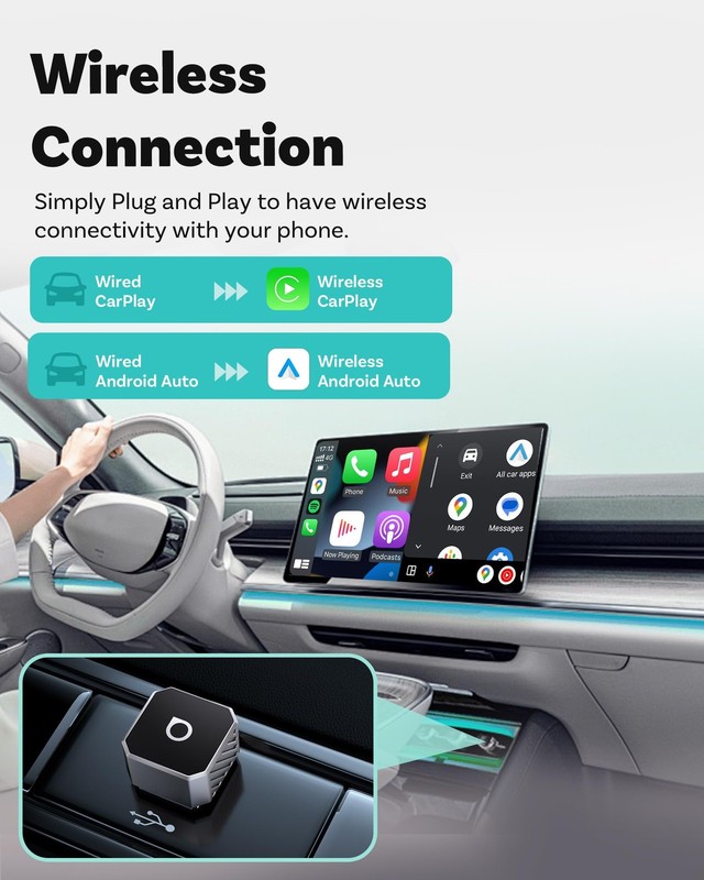 USB-C Mini 3.0 Wireless CarPlay & Android Auto Adapter – for Apple iPhone/And... gallery