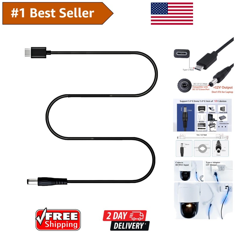 Lightweight USB C to DC 12V Power Cable, 5 Feet – Ideal for Travel & Studio