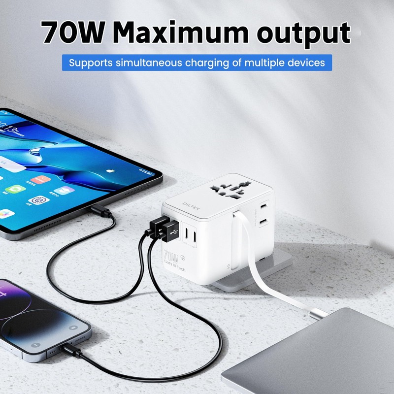 DILTEX 70W Charger with USB-C & USB-A Multiple Ports - Travel Adapter White gallery