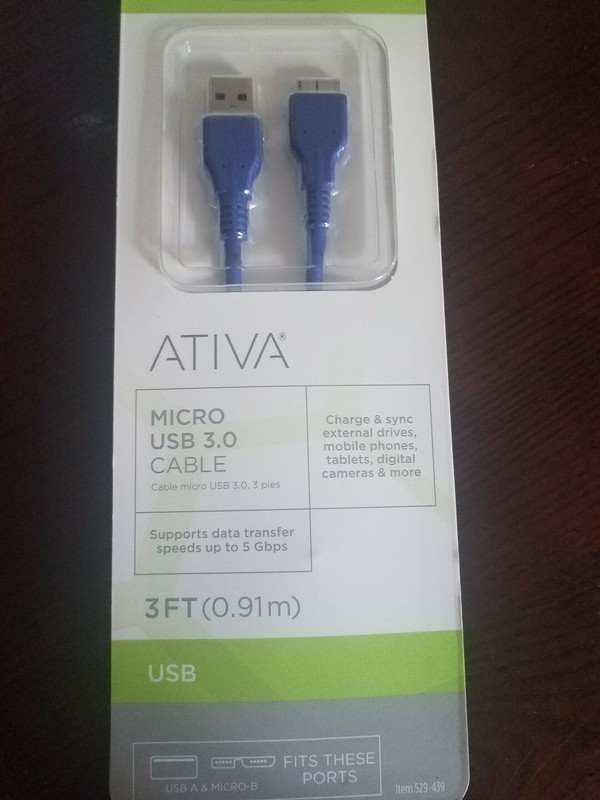 Ativa 3Ft USB Micro USB 3.0 cable blue