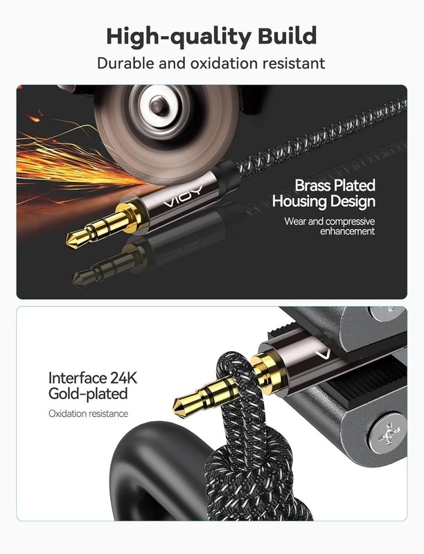 30 Ft Braided Aux Cable, 3.5mm Male to Male, Copper Shell, Hi-Fi Sound Stereo gallery
