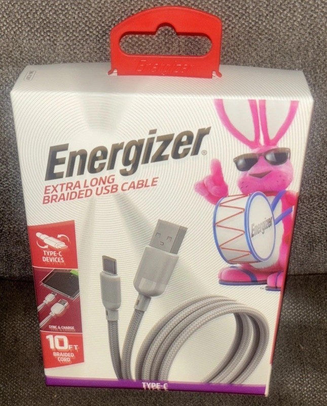 Energizer 10ft Extra Long Braided🪫Type-C to USB Charging Cable🔋Gray gallery