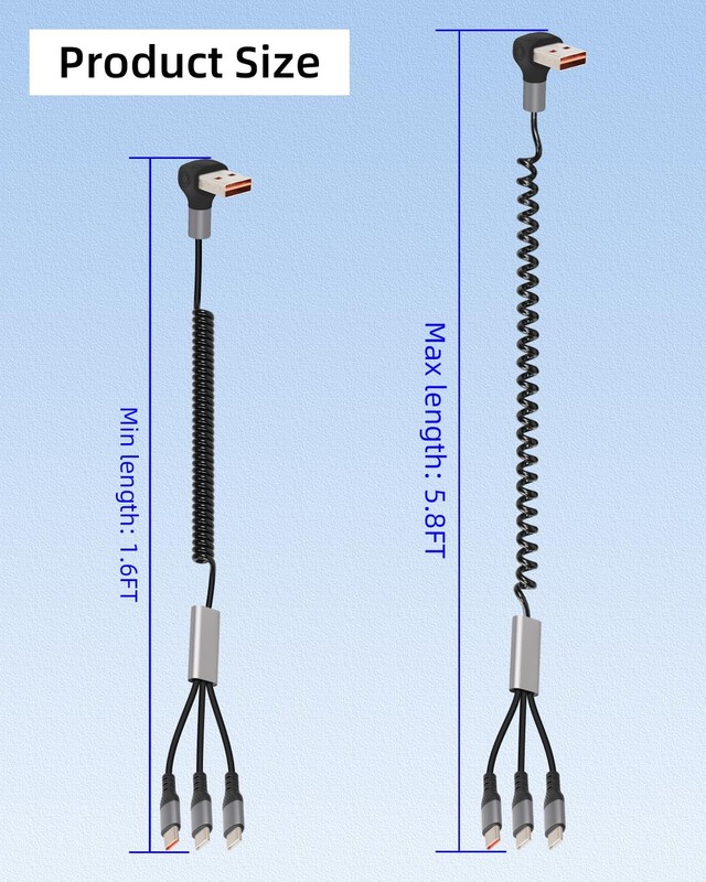 90 Degree USB A to USB Splitter Charging Cable,3 in 1 Coiled USB A to USB Fas... gallery