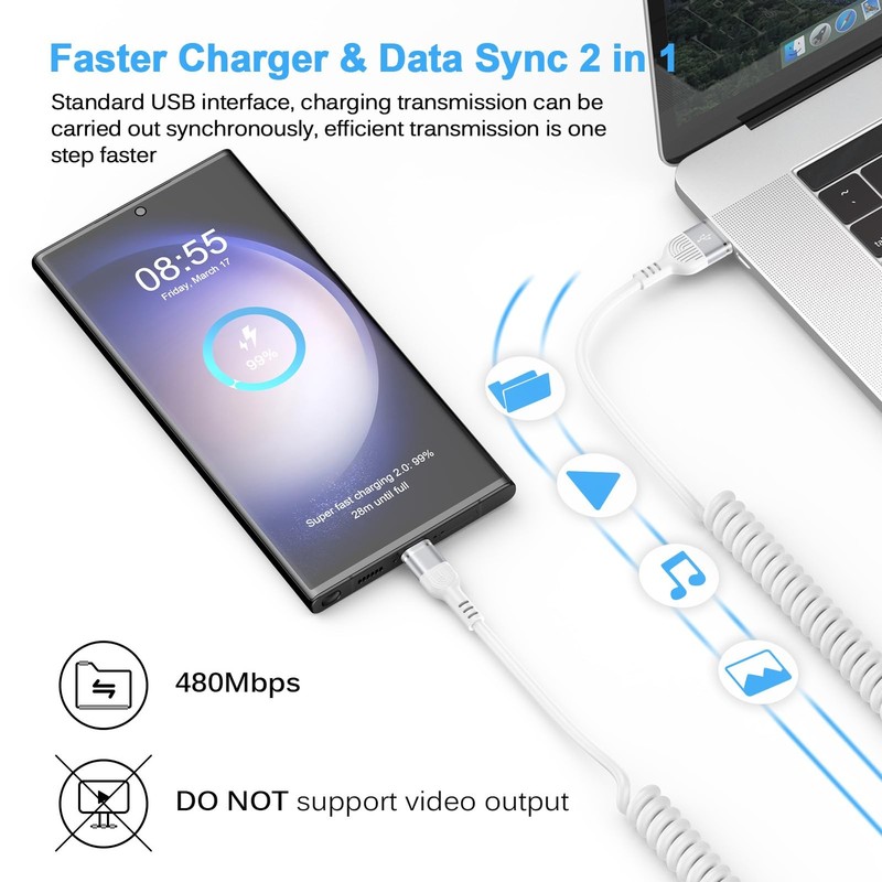 USB C iPhone 17 Pro Coiled Car Charger Cord i Phone 17 Pro Max Fast Charging ... gallery