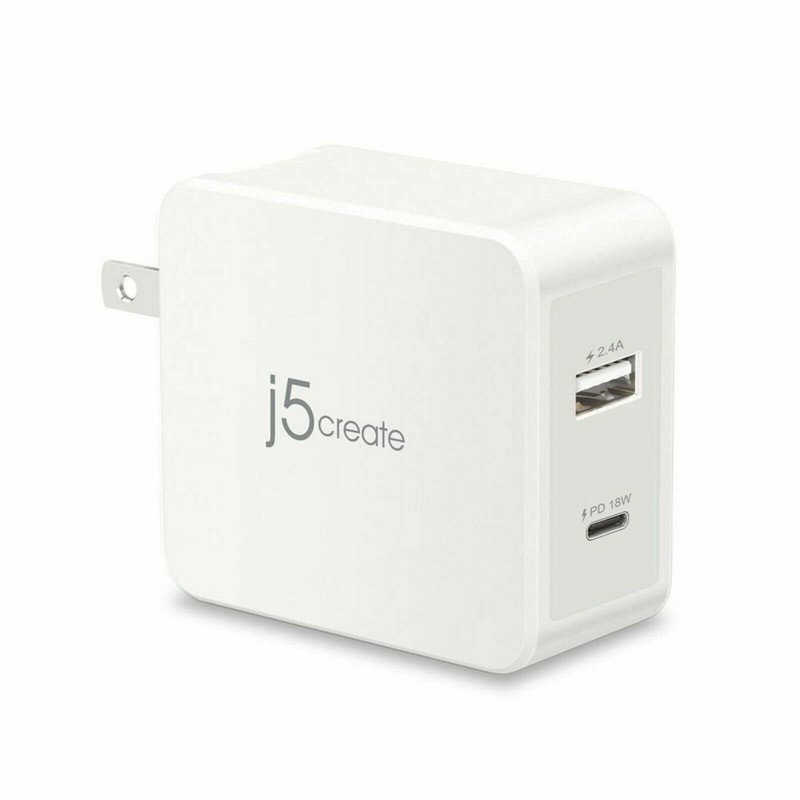 NEW j5create 2-Port USB Type-A and USB Type-C Mobile Charger White JUP2230