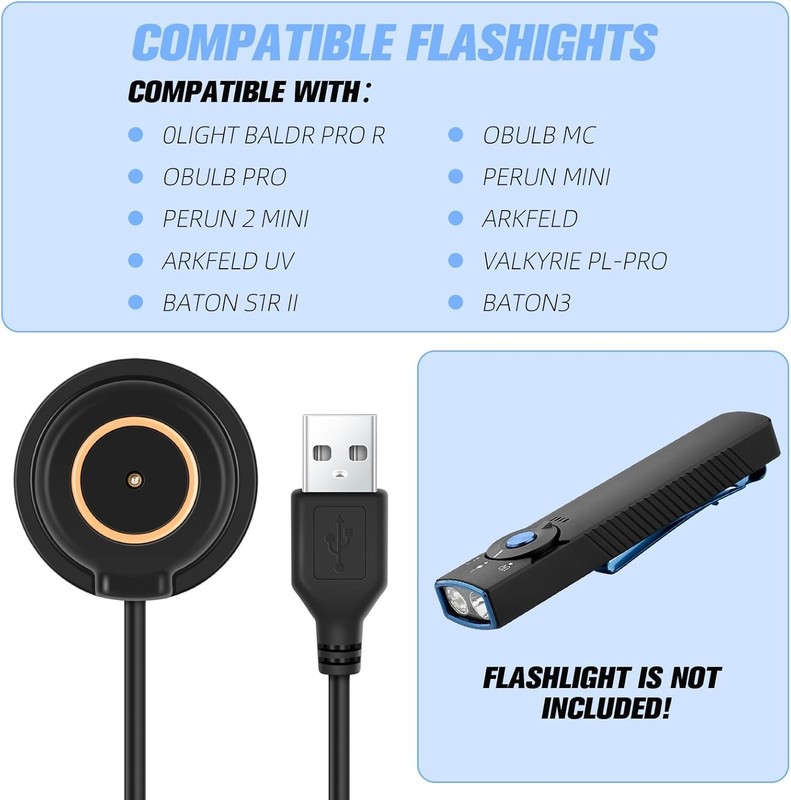Fast Charging 2-Pack Magnetic Cable Set with Smart LED for Olight Flashlights gallery