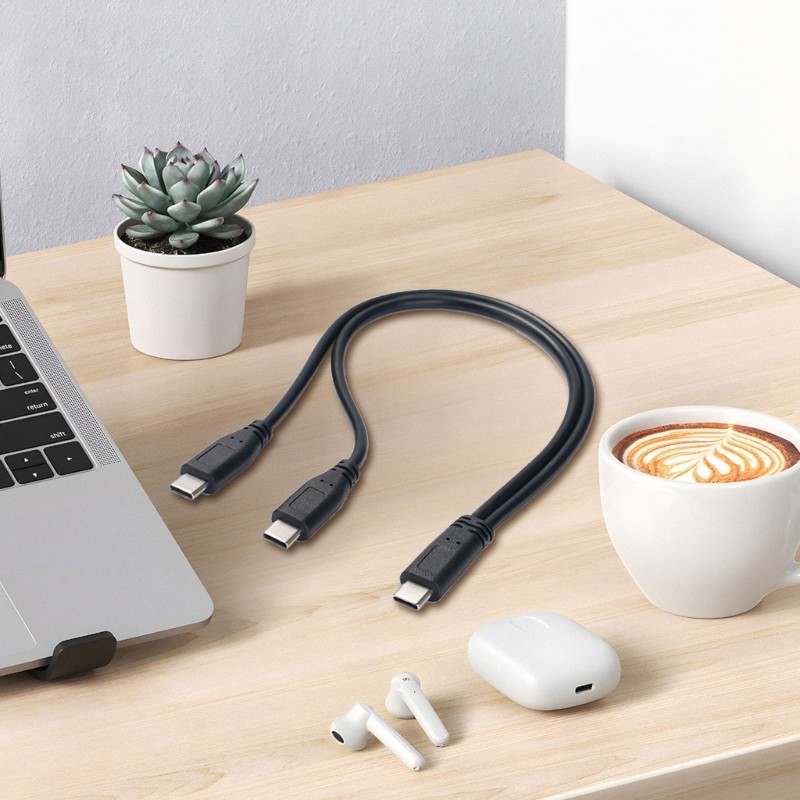 30cm USB Type C to Two Type C Male Cable Fast Speed Charging Cord for Phones gallery