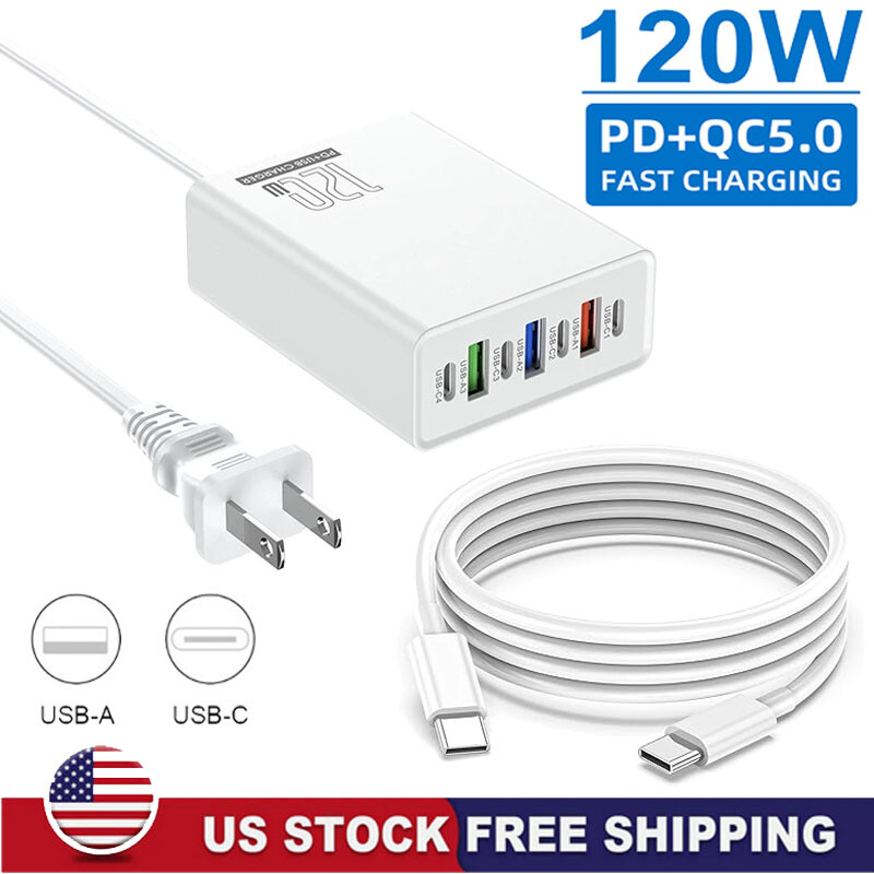 120W Multi-Port Charging Station USB-C Fast Charger For iPhone Samsung Google gallery