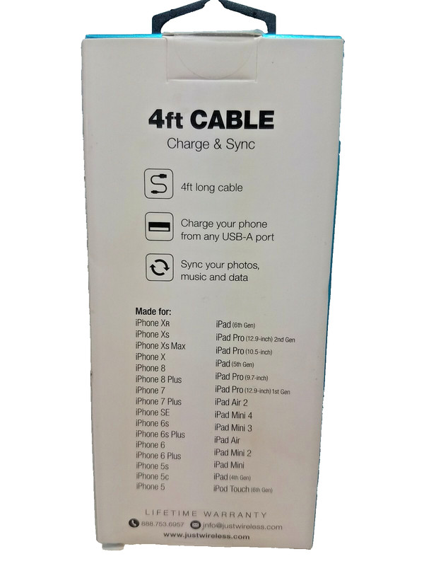 Just Wireless ~4 Ft Cable ~Charge & Sync ~Made For IPhone / IPad / IPod gallery