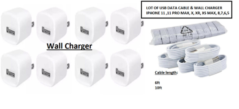 For iPhone 11 13 Pro Max 12 mini Lot of White Wall Cube Charger & USB Data Cable gallery