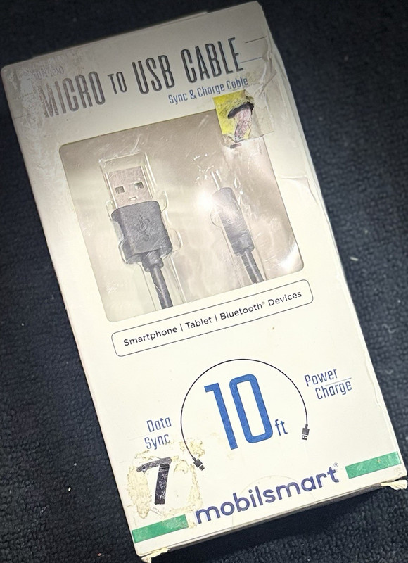mobilsmart Micro to USB Cable 10 ft Black Data Sync Power Charge Universal