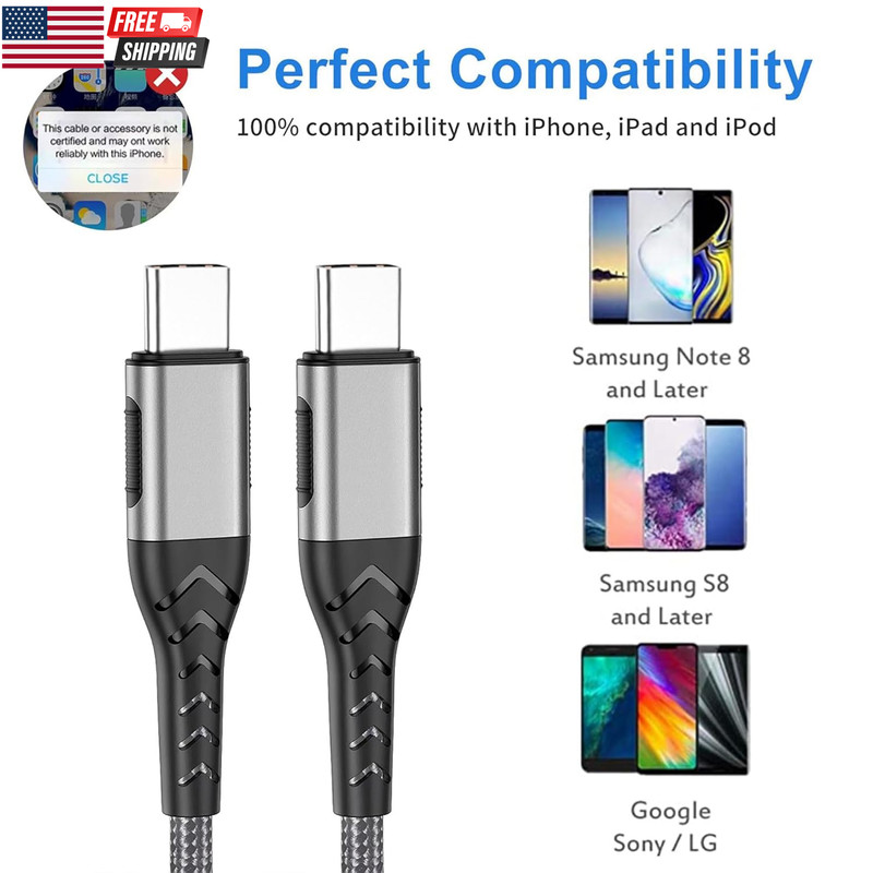 2Pack 10Ft USB C Charger Cable - 100W Fast Charging for Android/Phone/Pad, Type gallery