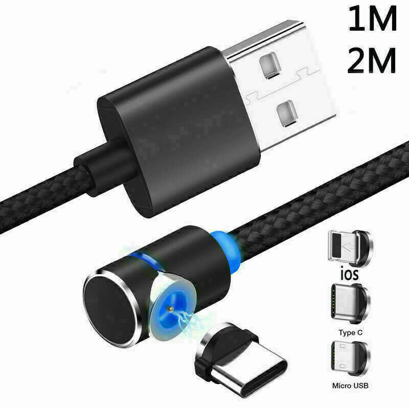 90° L-Shape Cable Charger 3in1 Absorption Magnetic Fast Charging Cable-BLACK