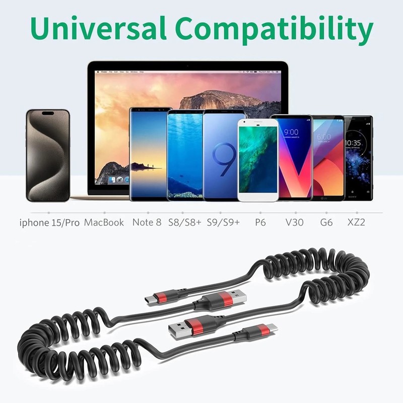 Coiled USB C Cable for Car, 2 Pack Type C Charger Cord Fast Charging for iPhone gallery