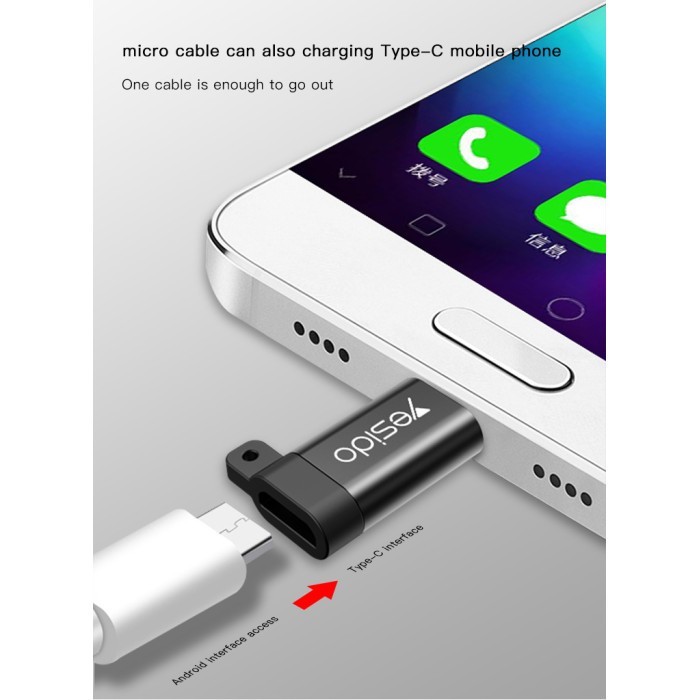 Yesido GS04 OTG Adapter Type-C to Micro USB Black Mini Charger Data Transfer gallery