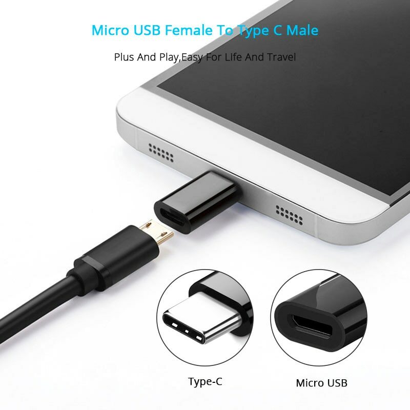 USB Type C Male to Micro USB Female Adapter OTG Converter (Black) Pack of 2 gallery