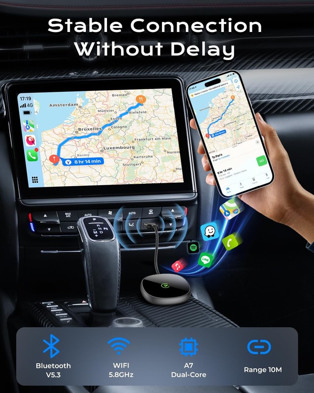 Wireless Carplay Adapter for iPhone & Android Auto 2-in-1, Stable, Plug & Pla... gallery
