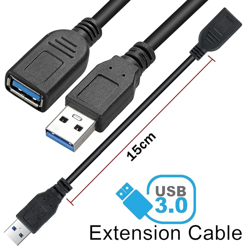 4 Pack 15cm Short USB 3.0 Male A to Female A Extension Cable 5GBps Black gallery