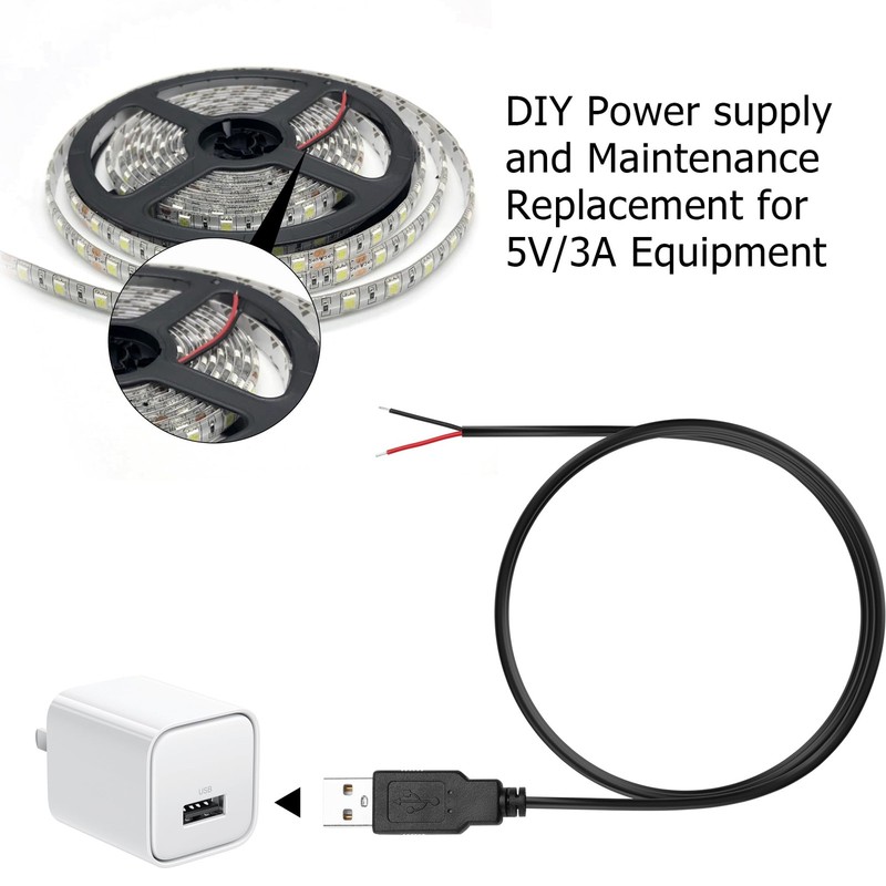 5 PCS 22AWG USB A 2.0 Male Plug To 2 Pin Bare Wire Open End Repair Cable gallery