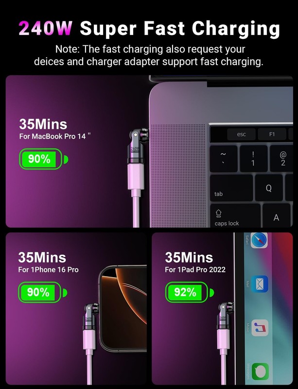 USB C Magnetic Adapter PD 240W2Pack, 9PIN USB C 90 Degree Adapter/C Right Ang... gallery
